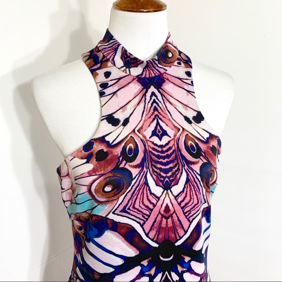 SOLD-Bebe Watercolor Halter Bodycon Dress - Picture 2 of 8